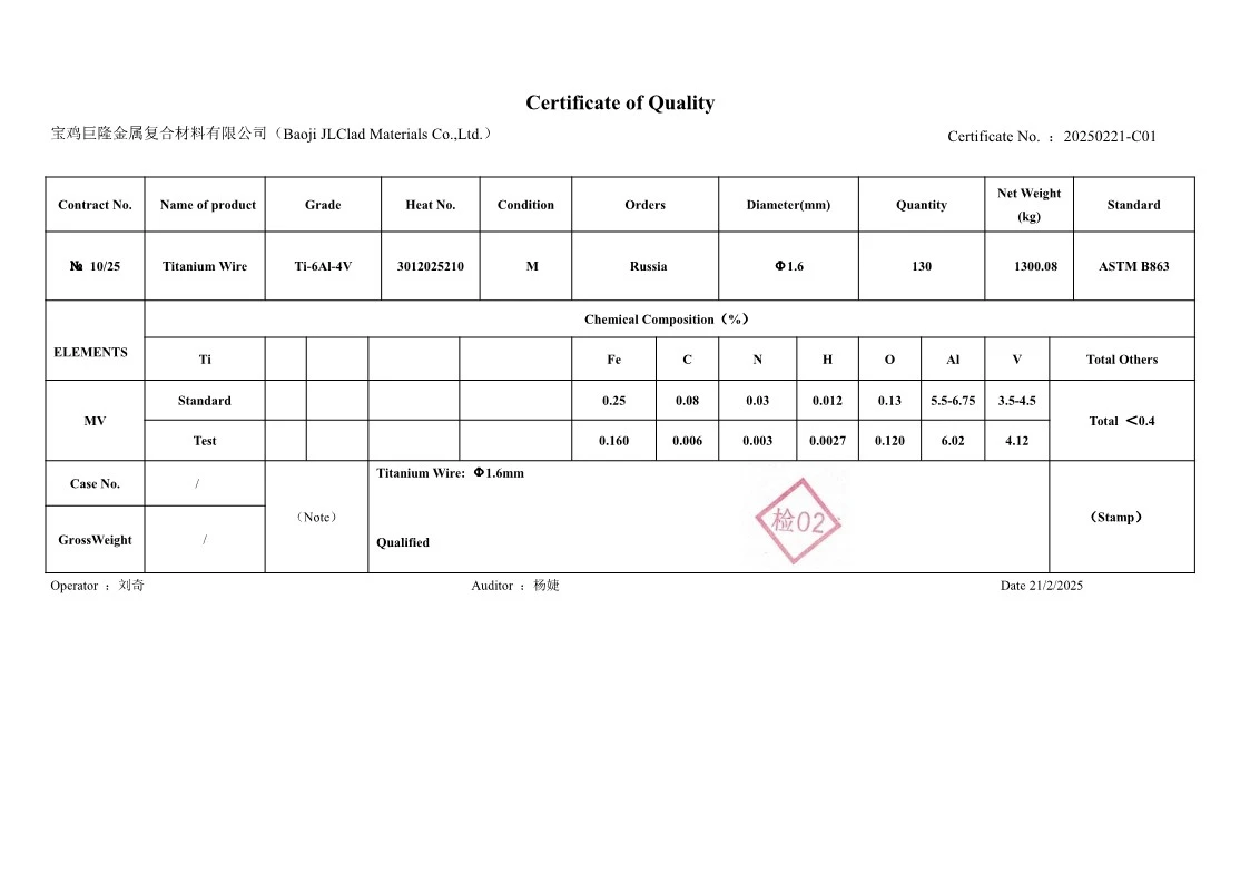 Gr5 titanium wire material single Gr5 titanium wire material single
